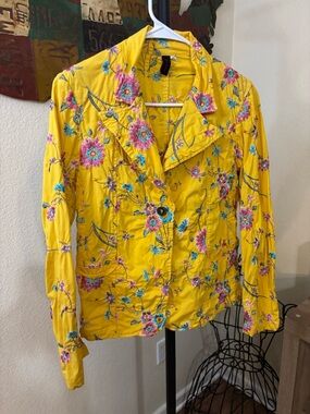 Bright Yellow Floral Embroidered Utility Jacket - Women's